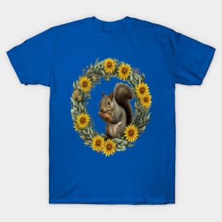 Gray Squirrel With Yellow Flower Wreath Kentucky State Tattoo Art T-Shirt